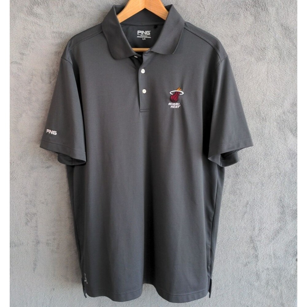 Ping Miami Heat NBA Polo Shirt Mens Large Gray Golf Preppy Embroidered